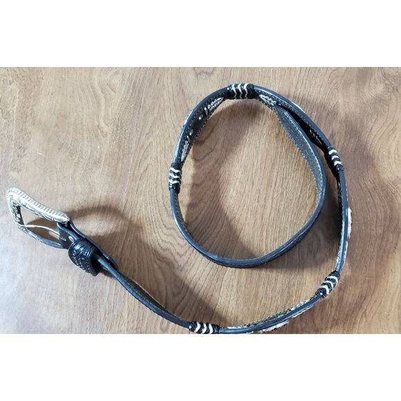 Vintage Black Leather Belt With Playing Card Motif & Silver Detailing Size 32 - Picture 7 of 9